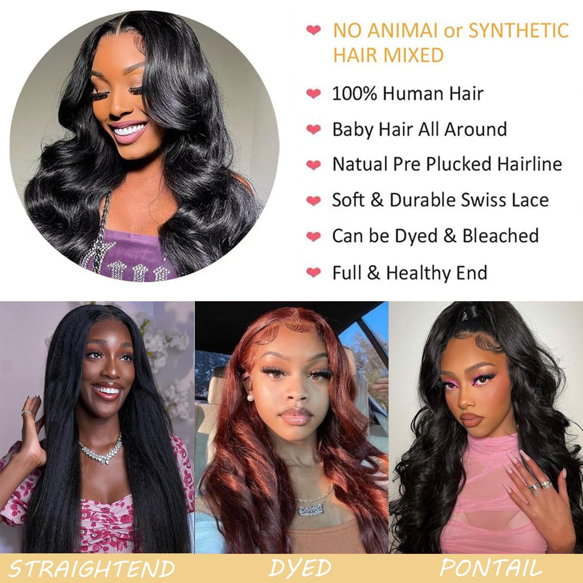 Body Wave Lace Front Wigs Human Hair Wide Lace 180 Density Human Hair Wigs 13X4 Human Hair Lace Front Wigs Pre Plucked with Baby Hair 20 Inches Natural Color