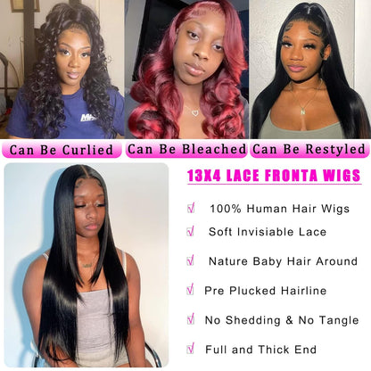 Straight Lace Front Wigs Human Hair 13X4 HD Transparent Lace Front Human Hair Wigs for Black Women Glueless Brazilian Virgin Hair Lace Frontal Wig 180% Density Pre Plucked with Baby Hair Hairline