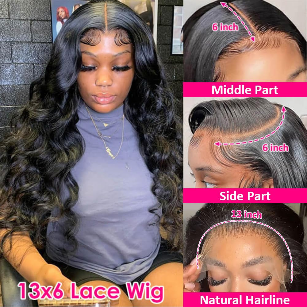 13X6 Body Wave Lace Front Wigs Human Hair Pre Plucked 180 Density HD Transparent Lace Frontal Wigs Human Hair for Women 9A Glueless Wigs Human Hair with Baby Hair 26Inch