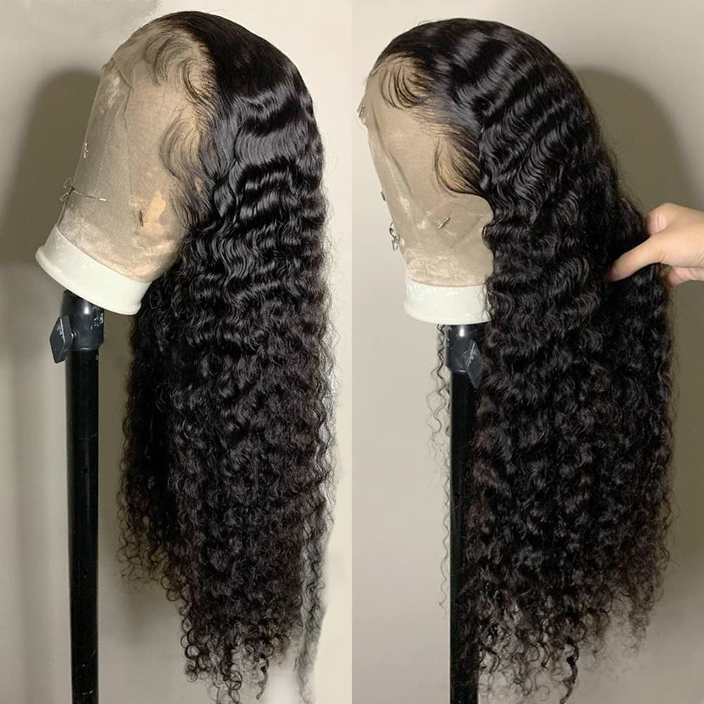 13X4 Deep Wave Lace Front Wigs Human Hair 180% Density Deep Wave Frontal Wigs Human Hair HD Lace 26 Inch Curly Wigs for Black Women Pre Plucked with Baby Hair Curly Lace Front Wig Human Hair