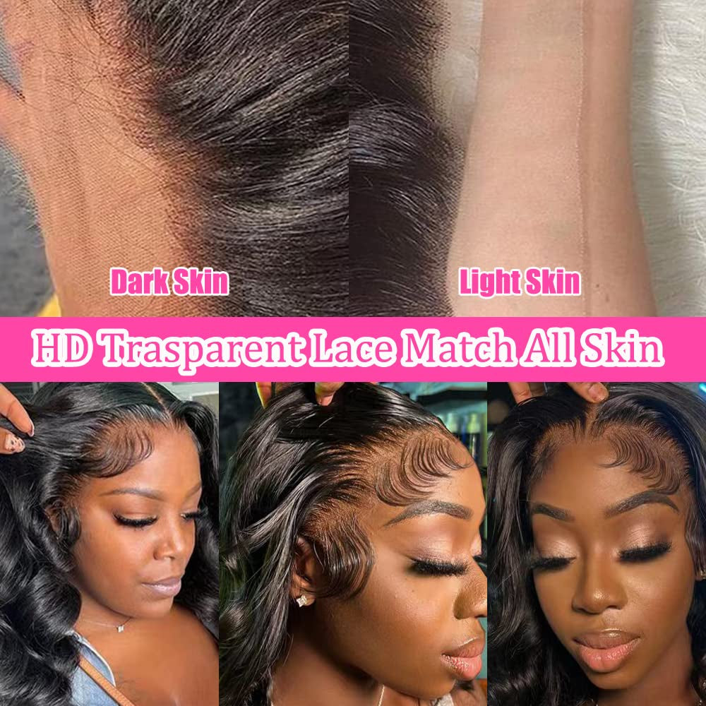 Body Wave Lace Front Wigs Human Hair Pre Plucked 13X4 HD Lace Frontal Wigs Human Hair 180 Density Natural Black Wigs for Women Human Hair Lace Front Wig with Baby Hair Glueless 22 Inch