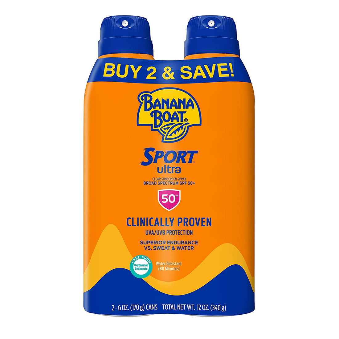 Sport Ultra SPF 50 Sunscreen Spray Twin Pack |  Sunscreen Spray SPF 50, Spray on Sunscreen, Water Resistant Sunscreen, Oxybenzone Free Sunscreen Pack, 6Oz Each