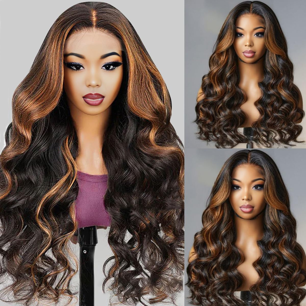 26 Inch Ombre Lace Front Wig Human Hair Pre Plucked with Baby Hair FB/30 HD Lace Front Wigs Human Hair 180% Density Highlight Body Wave Lace Frontal Wigs Human Hair Glueless Wigs