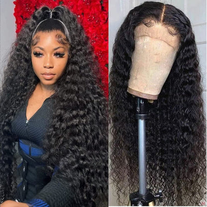 Deep Wave Lace Front Wigs Human Hair 180% Density Curly Lace Front Wig Human Hair 13X4 Lace Frontal Wigs for Black Women with Baby Hair and Special Designed Adjustable Straps (Deep Wave Wig, 24 Inch)