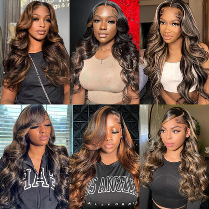 26 Inch Ombre Lace Front Wig Human Hair Pre Plucked with Baby Hair FB/30 HD Lace Front Wigs Human Hair 180% Density Highlight Body Wave Lace Frontal Wigs Human Hair Glueless Wigs