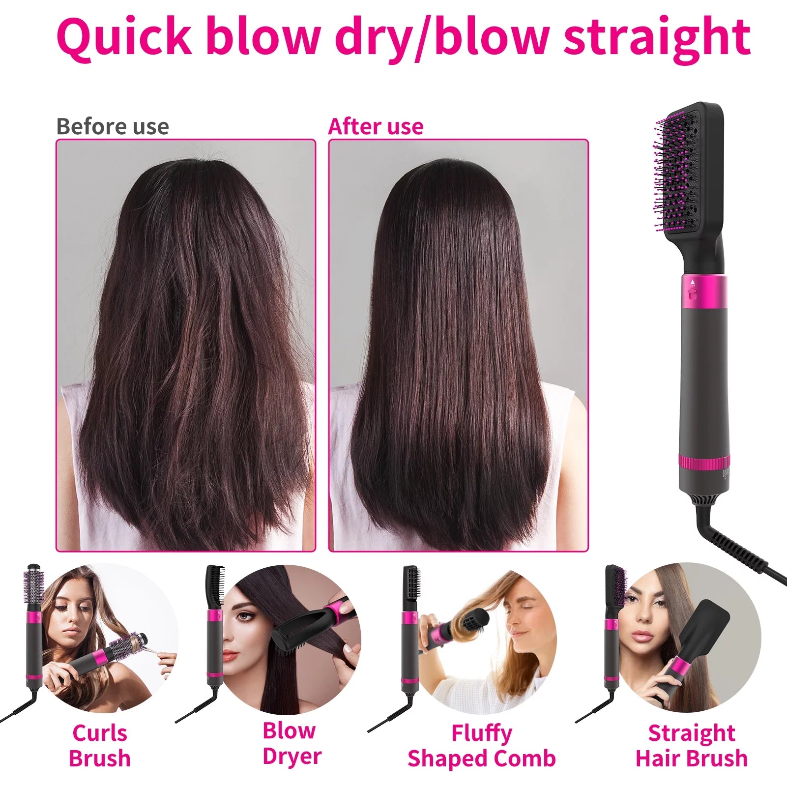 Hair Dryer Brush, Negative Ion Blow Dryer Brush, One Step Hair Dryer and Styler, 5 in 1 Detachable Volumizer Brush Hair Dryers with Gift Box for Women