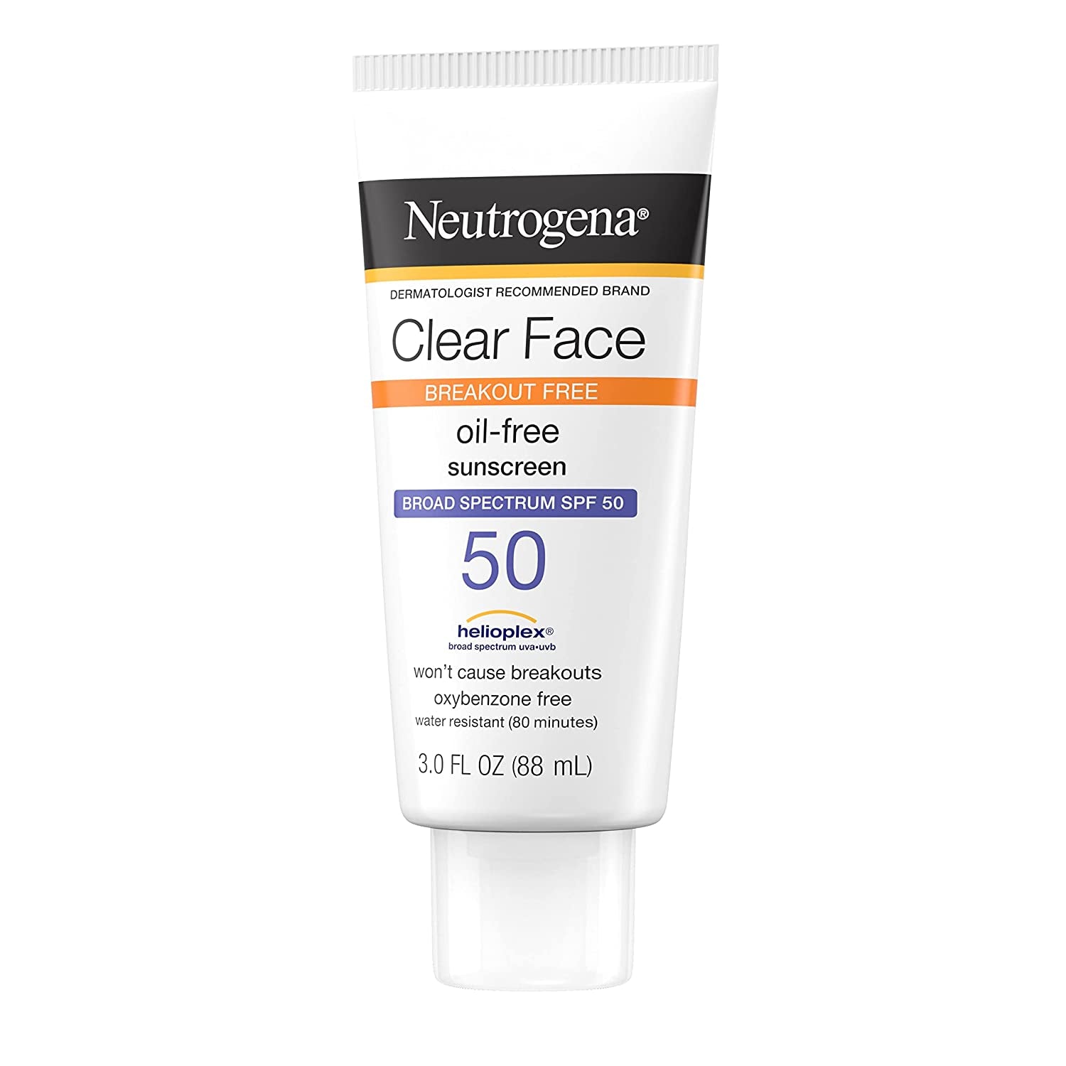 Clear Face Liquid Lotion Sunscreen for Acne-Prone Skin, Broad Spectrum SPF 50 UVA/UVB Protection, Oil-, Fragrance- &amp; Oxybenzone-Free Facial Sunscreen, Non-Comedogenic, 3 Fl. Oz