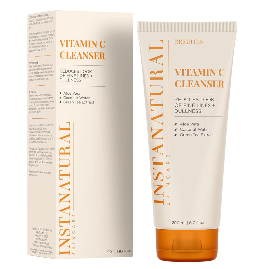 Vitamin C Cleanser Face Wash, Brightens and Reduces Signs of Aging, Fine Lines and Uneven Texture, with Coconut Water and Aloe Vera, 6.7 FL Oz