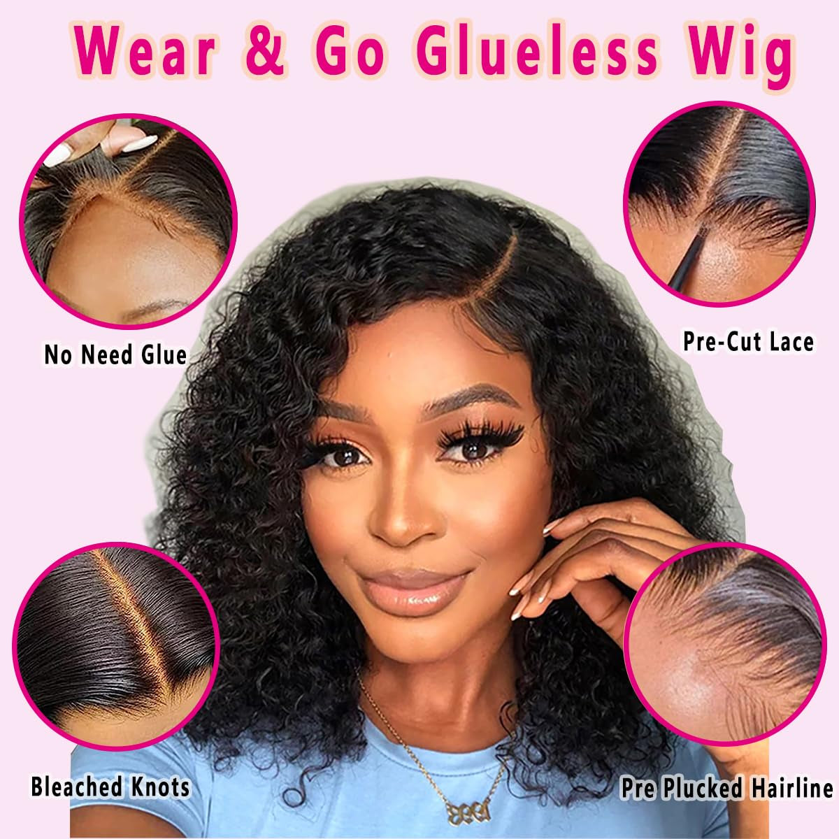 Wear and Go Glueless Wigs Human Hair Pre Plucked Deep Wave Bob Wig Human Hair Lace Front Wigs for Beginners Upgraded No Glue Pre Cut 4X4 Lace Closure Glueless Wigs for Black Women Human Hair 12 Inch