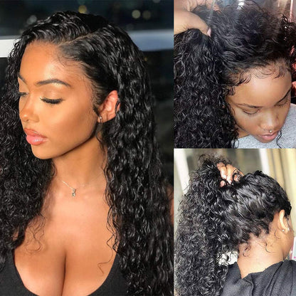 13X4 Human Hair Lace Front Wigs for Black Women Glueless 180 Density HD Transparent Deep Wave Frontal Wig with Baby Hair Pre Plucked Bleached Knots(14 Inch, Black Color)