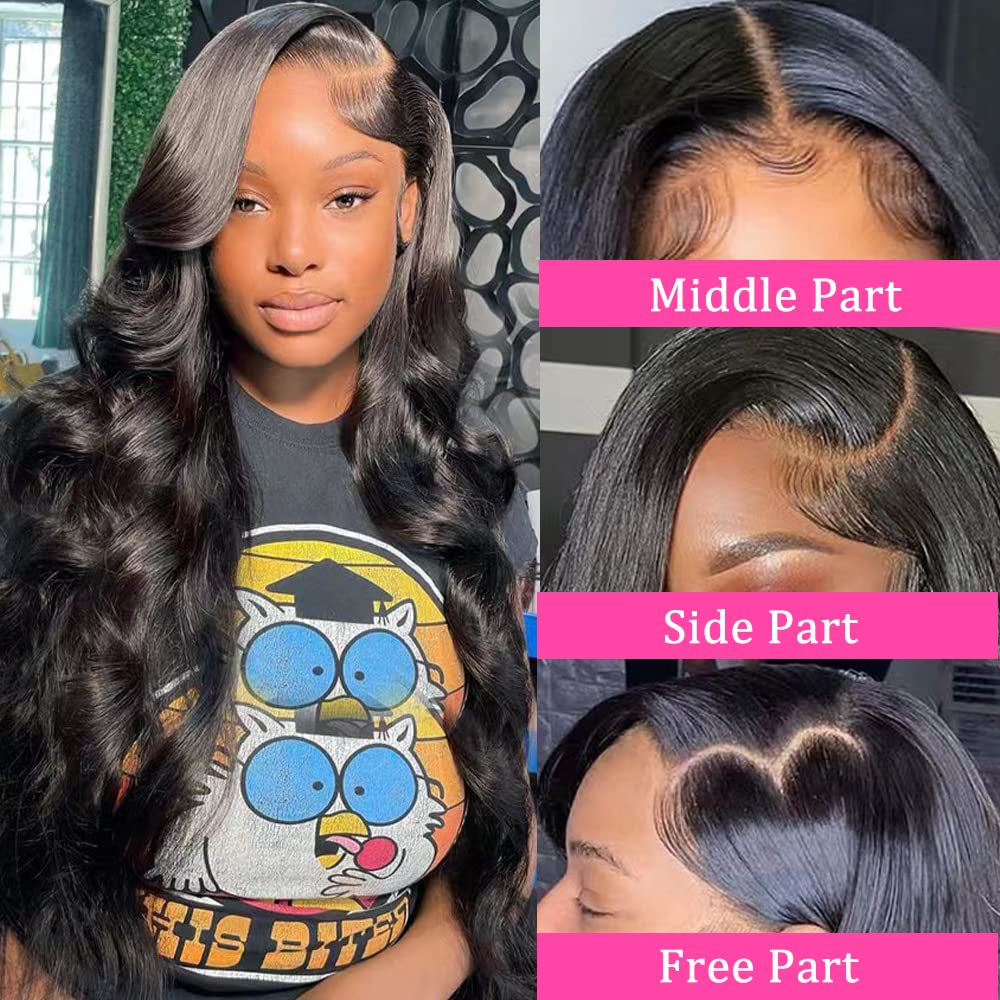 Body Wave Lace Front Wigs Human Hair Pre Plucked 13X4 HD Lace Frontal Wigs Human Hair 180 Density Natural Black Wigs for Women Human Hair Lace Front Wig with Baby Hair Glueless 22 Inch