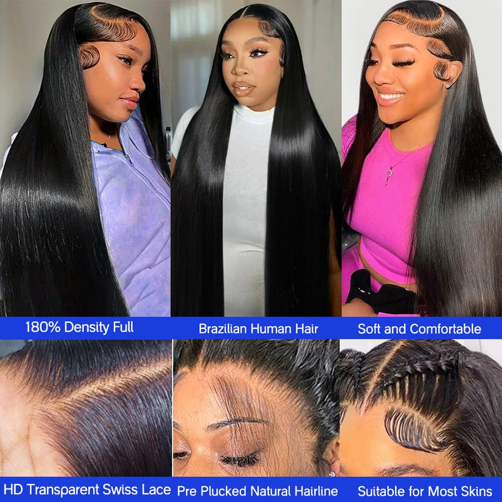 28 Inch 13X6 Lace Front Wigs Human Hair Pre Plucked 180 Density Straight HD Transparent Glueless Wigs Human Hair 13X6 Straight Lace Frontal Wigs Human Hair Wigs for Women with Baby Hair