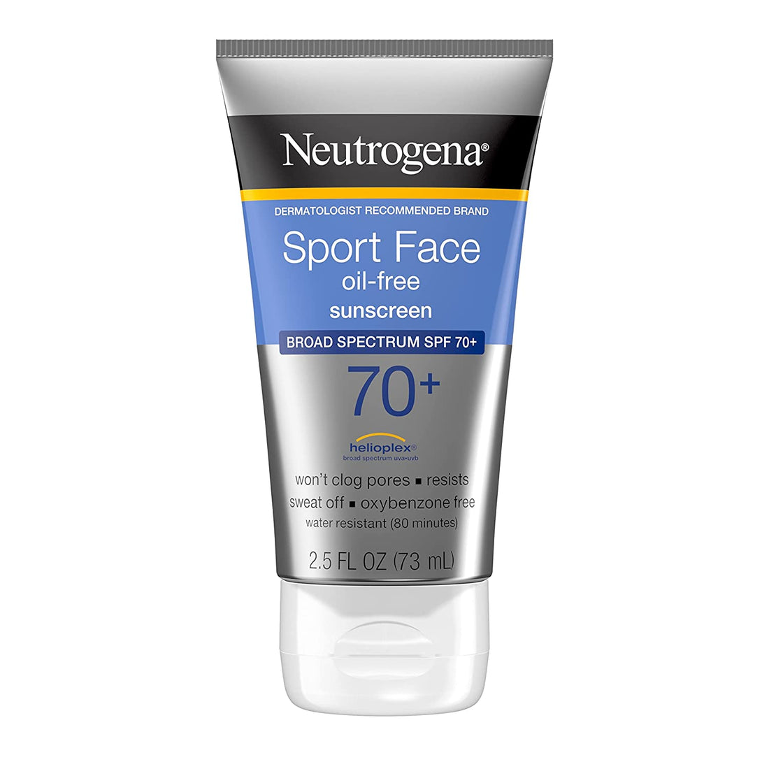 Sport Face Sunscreen SPF 70+, Oil-Free Facial Sunscreen Lotion with Broad Spectrum UVA/UVB Sun Protection, Sweat-Resistant &amp; Water-Resistant, 2.5 Fl. Oz