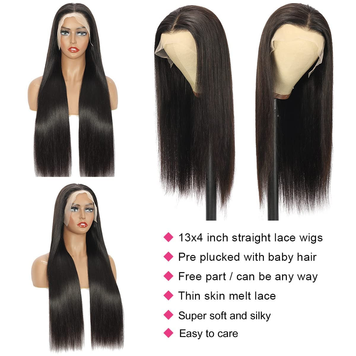 250% Density HD Lace Front Wigs Human Hair 26Inch 15A Grade Real Full Large Lace Space 13X4 Straight Lace Frontal Wigs Human Hair Pre Plucked for Black Women