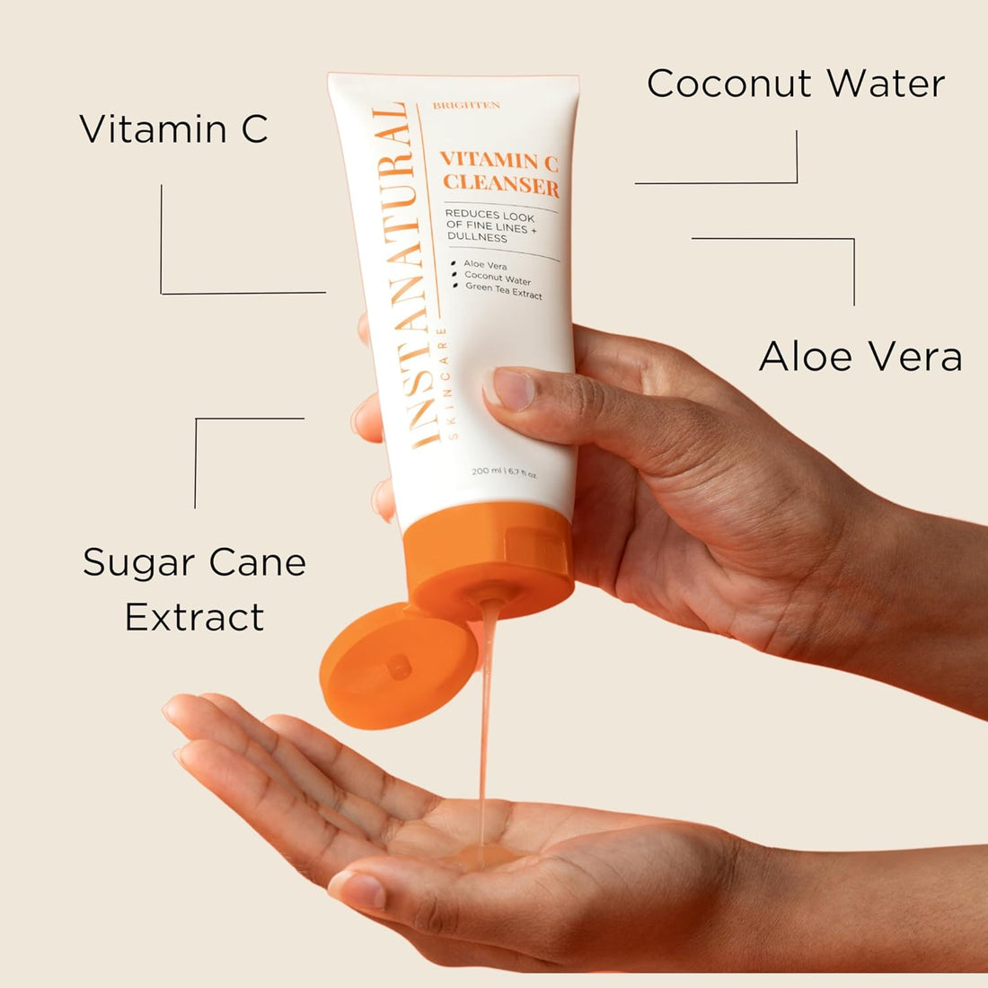 Vitamin C Cleanser Face Wash, Brightens and Reduces Signs of Aging, Fine Lines and Uneven Texture, with Coconut Water and Aloe Vera, 6.7 FL Oz