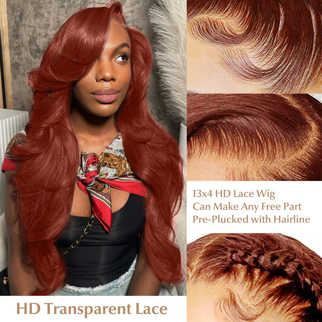 Reddish Brown Lace Front Wigs Human Hair Pre Plucked 13X4 Auburn Colored Human Hair Lace Front Wigs Ginger Wig Human Hair Body Wave HD Lace Frontal Wigs Human Hair 24 Inch