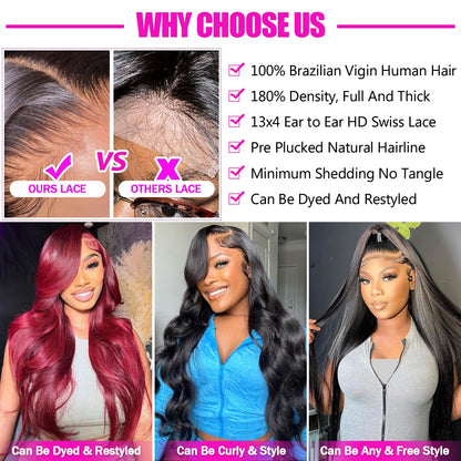 28 Inch Straight Lace Front Wigs Human Hair Pre-Plucked 180% Density Glueless 13X4 HD Lace Frontal Wigs Human Hair Natural Hairline Brazilian Virgin Human Hair for Black Women with Baby Hair