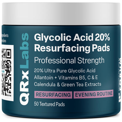 Glycolic Acid 20% Resurfacing Pads for Face &amp; Body with Vitamins B5, C &amp; E, Green Tea, Calendula, Allantoin - Exfoliates Surface Skin and Reduces Fine Lines and Wrinkles - Peel Pads