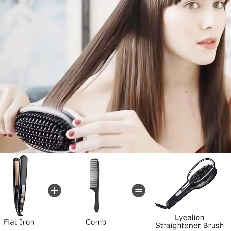 2-In-1 Hair Straightening Comb, Straightening Comb for Hair Electric, Ceramic Straightening and Curling Brush, Quick Heating, One-Button Ccontrol, Portable Straightening Brush for Home, Salon, Travel, Gift for Women, Gift for Mom, Mother&