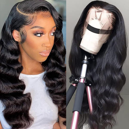 Body Wave Lace Front Wigs Human Hair Wide Lace 180 Density Human Hair Wigs 13X4 Human Hair Lace Front Wigs Pre Plucked with Baby Hair 20 Inches Natural Color