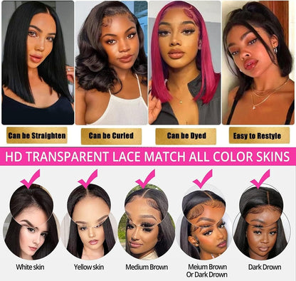 Bob Wig Human Hair, 13X4 HD Lace Front Wigs, 12Inch Glueless Transparent Lace Frontal Bob Wigs, Pre Plucked with Baby Hair, 180% Density 12A Brazilian Short Bob Wig for Women (Natural Color)