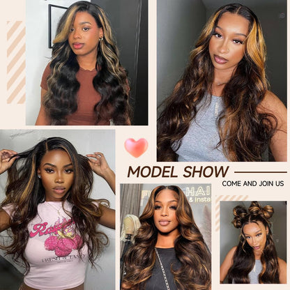 28 Inch Ombre Lace Front Wig Human Hair 1B/30 Body Wave Highlight Lace Front Wigs Human Hair Colored 13X4 Ombre Brown Wig Human Hair 180% Density Glueless HD Lace Frontal Wigs Human Hair