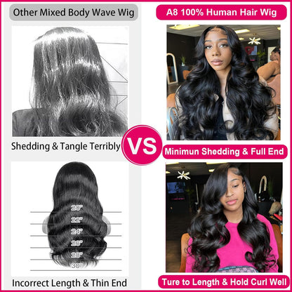 30 Inch Lace Front Wig Human Hair Body Wave HD Lace Frontal 13X4 180 Density Glueless Wigs Human Hair Pre Plucked with Baby Hair for Women Natural Black