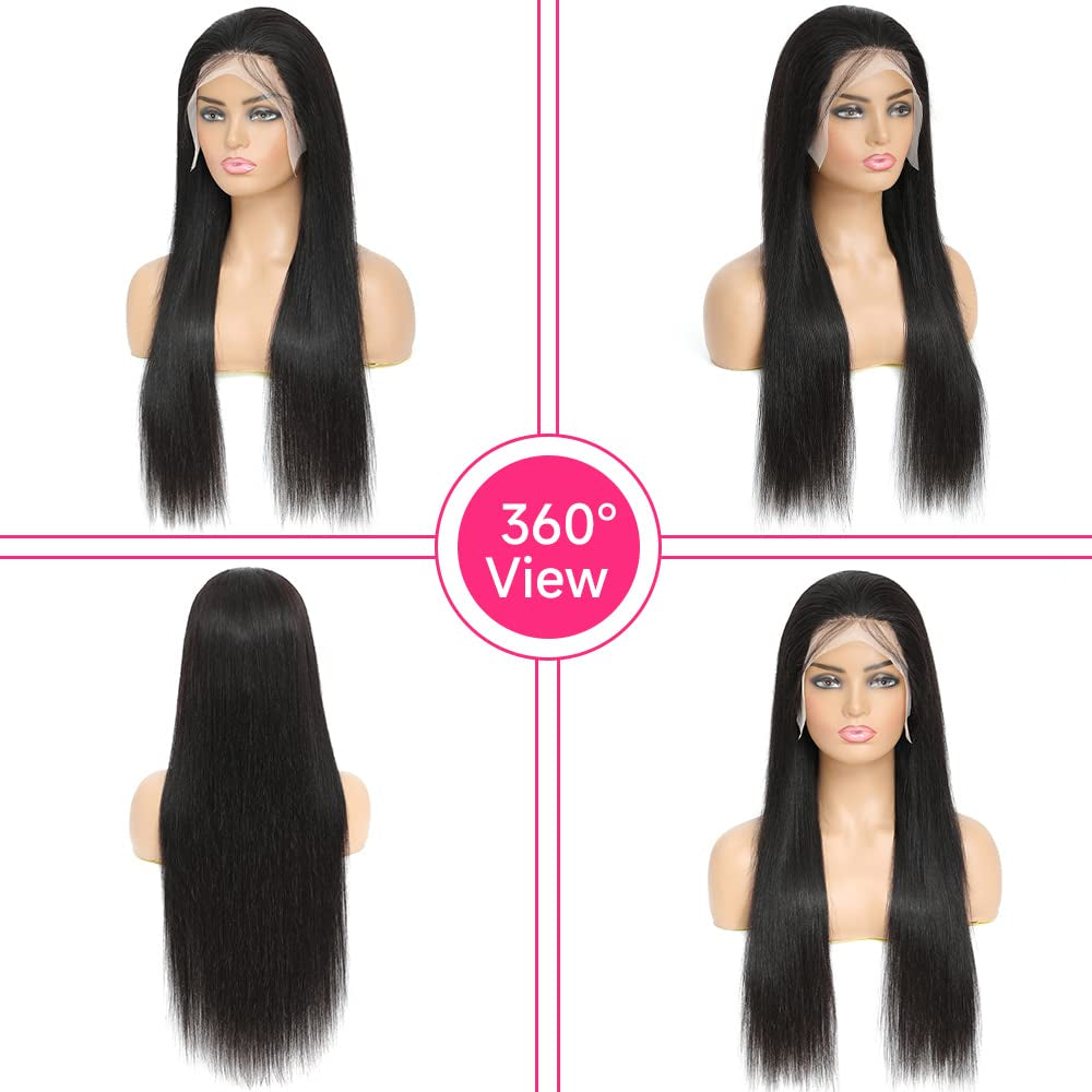 Straight Lace Front Wigs Human Hair 13X4 Transparent HD Lace Front Wigs Human Hair Pre Plucked 180% Density Straight Lace Frontal Wigs Human Hair with Baby Hair for Women 24 Inch