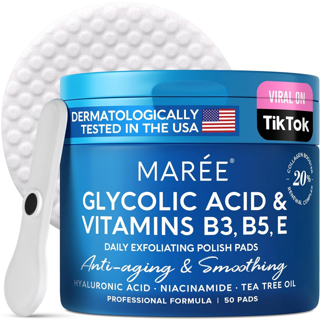 Facial Polish - Glycolic Acid Peel Pads for Face with Tea Tree Oil - Exfoliating Polish with Salicylic Acid &amp; Vitamins E, B3, B5 - Face Pads with Skin Peeling &amp; Deep Cleaning Effect