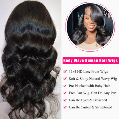 Body Wave Lace Front Wigs Human Hair Pre Plucked Pre Cut 26 Inch 13X4 HD Lace Front Wigs Human Hair 180% Density Body Wave Human Hair Wig with Baby Hair Glueless Lace Frontal Wigs Human Hair for Women