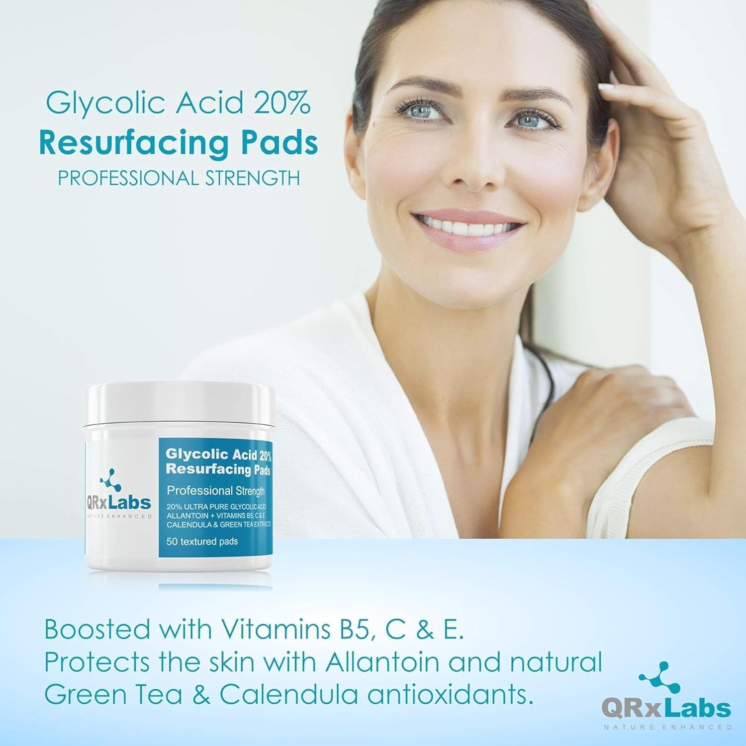 Glycolic Acid 20% Resurfacing Pads for Face &amp; Body with Vitamins B5, C &amp; E, Green Tea, Calendula, Allantoin - Exfoliates Surface Skin and Reduces Fine Lines and Wrinkles - Peel Pads